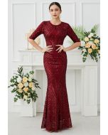 Opulent Geometry Sequin Mermaid Gown in Red