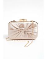 Ruched Knotted Satin Clutch in Champagne