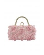 Opulent Rose Rhinestone Handle Clutch in Pink