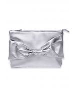 Delightful Bow PU Clutch in Silver