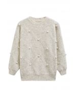 Diamond Pom-Pom Knit Sweater in Oatmeal