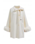 Pretty Bowknot Faux Fur Buttoned Knit Coat in Ivory