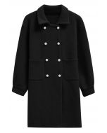 Pearl Double-Breasted Knit Coat in Black