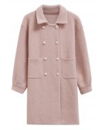 Pearl Double-Breasted Knit Coat in Dusty Pink