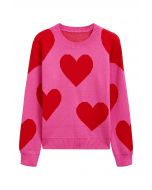 Soulful Heart Crew Neck Knit Sweater in Hot Pink