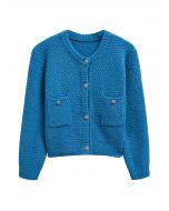 Patch Pocket Buttoned Waffle Knit Cardigan in Indigo