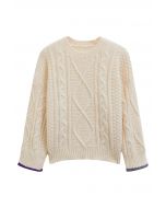 Two-Tone Cuffs Crew Neck Knit Sweater