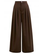 Modern Look Side Pocket Pleats Palazzo Pants in Brown