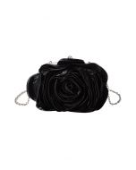 3D Rose Petal Satin Clutch in Black