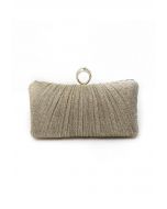 Ornate Pleated Rhinestone Clutch in Champagne