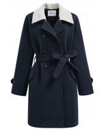 Double-Layer Collar Buttoned Coat in Navy