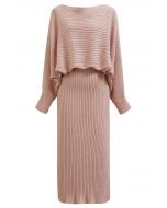 Two-Way Wear Crisscross Knit Top and Skirt Set in Pink