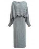 Two-Way Wear Crisscross Knit Top and Skirt Set in Sage