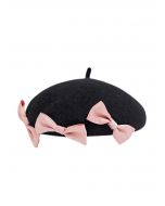 Sweet Bowknot Wool-Blend Beret in Black