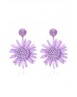 Sunflower Raffia Handmade Woven Earrings in Lavender