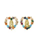 Multicolored Rhinestones Virgin Mary Heart Earrings