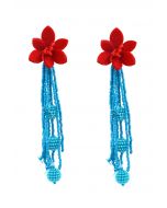 Red Flower Beaded Tassel Earrings