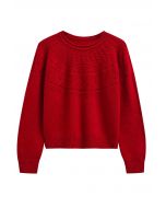 Hollow Out Diamond Knit Sweater in Red