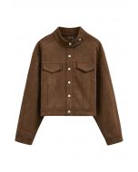 Snap Button Faux Suede Jacket in Chocolate