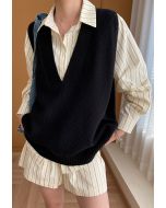 Casual Comfort V-Neck Knit Vest in Black