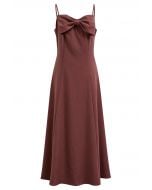 Bowknot Decor Seam Details Cami Dress in Burgundy