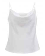 Drape Neck Satin Cami Crop Top in White