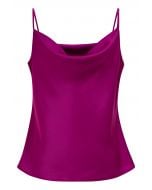 Drape Neck Satin Cami Crop Top in Magenta