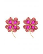 Four-Leaf Clover Earrings in Hot Pink