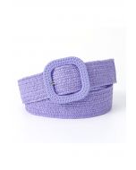 Square Buckle Woven Straw Belt in Lilac