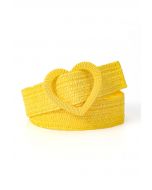 Heart Buckle Woven Straw Belt in Yellow