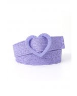 Heart Buckle Woven Straw Belt in Lilac