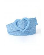 Heart Buckle Woven Straw Belt in Blue