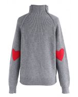 Heart and Soul Patched Knit Sweater in Grey