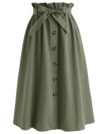 Truly Essential A-Line Midi Skirt in Army Green
