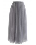 Call out Your Name Pleated Mesh Skirt in Dusty Blue