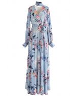 Floral Endearment Chiffon Maxi Dress in Blue