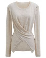 Fascinating Crisscross Buttoned Knit Top in Oatmeal