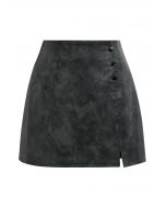 Marble Beads Decor Faux Leather Mini Skirt in Smoke